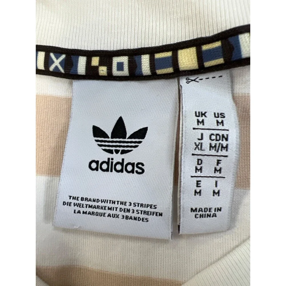 Adidas Men's Beige/White Striped Original Striped Short Sleeve Tee Shirt - M